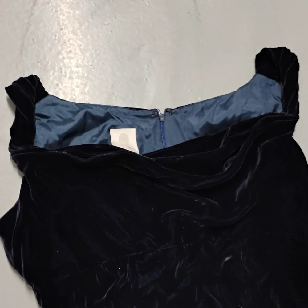 Vintage 1990s Cowl Neck Blue Velvet Dress